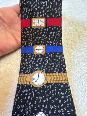 🎁3 for $30 - Classic Black Clock & Numbers Necktie